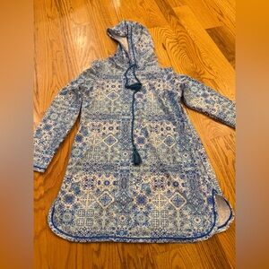 Blue Patterned Hooded swim cover up